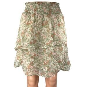 Esqualo Green Multicolor Tiered Ruffle Smocked Peasant A Line Mini Dress Size 4